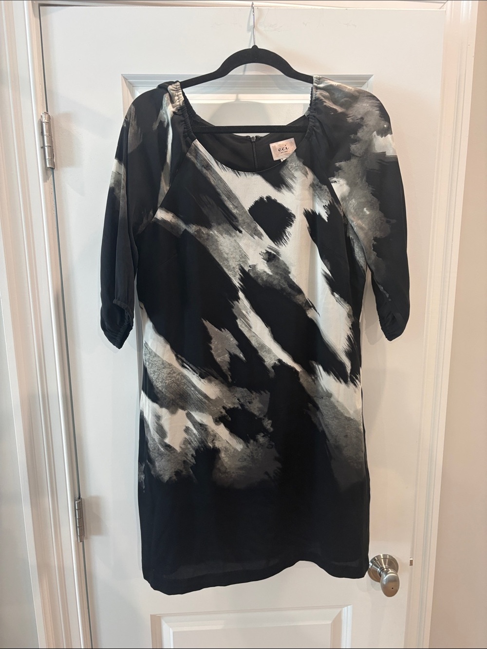 ECI silky Black and White Abstract Midi Dress